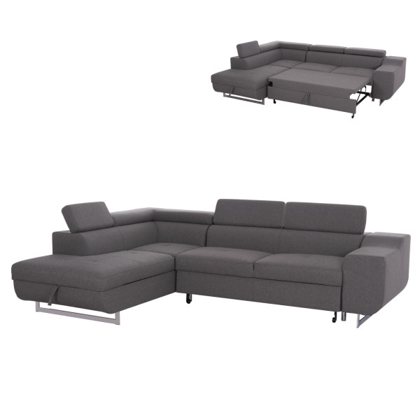 ΓΩΝΙΑΚΟΣ ΚΑΝΑΠΕΣ-ΚΡΕΒΑΤΙ ΜΕ ΑΠΟΘ.ΧΩΡΟ ENCORE HM3301.01L ΓΚΡΙ ΥΦΑΣΜΑ 285x205x90Υεκ.