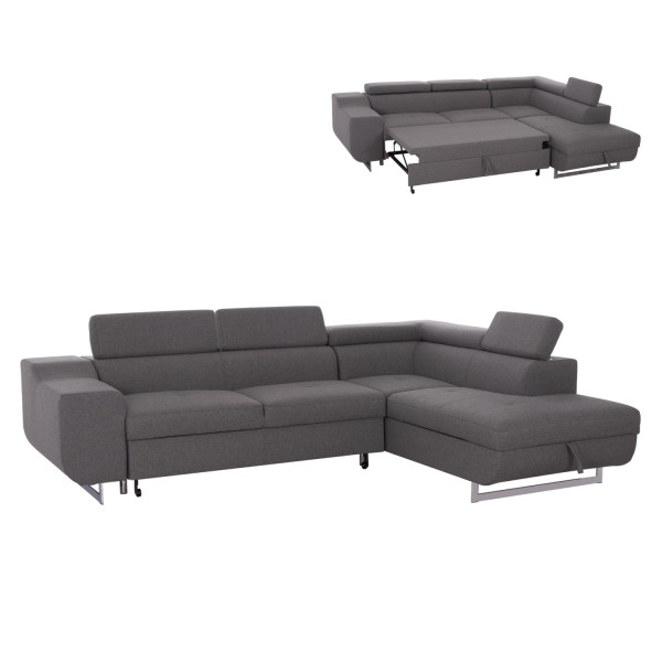 ΓΩΝΙΑΚΟΣ ΚΑΝΑΠΕΣ-ΚΡΕΒΑΤΙ ΜΕ ΑΠΟΘ.ΧΩΡΟ ENCORE HM3301.01R ΓΚΡΙ ΥΦΑΣΜΑ 285x205x90Υεκ.