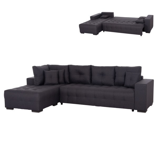 ΓΩΝΙΑΚΟΣ ΚΑΝΑΠΕΣ-ΚΡΕΒΑΤΙ ΜΕ ΑΠΟΘ.ΧΩΡΟ TRENDSTON HM3302.01L ΓΚΡΙ ΥΦΑΣΜΑ 298x177x95Υεκ