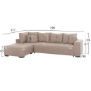 ΓΩΝΙΑΚΟΣ ΚΑΝΑΠΕΣ-ΚΡΕΒΑΤΙ ΜΕ ΑΠΟΘ.ΧΩΡΟ TRENDSTON HM3302.03L ΜΠΕΖ ΥΦΑΣΜΑ 298x177x95Υεκ