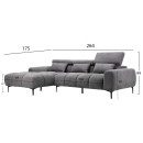 ΚΑΝΑΠΕΣ ΑΡΙΣΤΕΡΗ ΓΩΝΙΑ DIVYA HM3267.12L ΓΚΡΙ ΥΦΑΣΜΑ 264x175x99Υεκ.