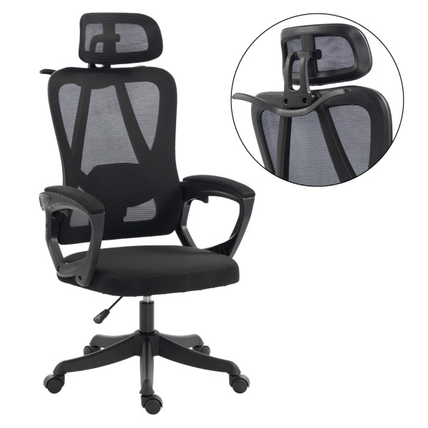 ΚΑΡΕΚΛΑ ΓΡΑΦΕΙΟΥ FRANTIC HM1224.01 ΜΑΥΡO MESH & ΠΟΛΥΠΡΟΠΥΛΕΝΙΟ 60x66x130Υεκ