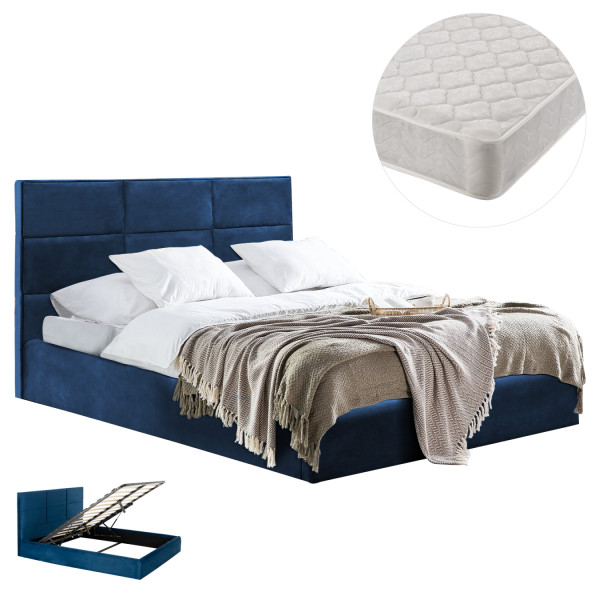 ΚΡΕΒΑΤΙ ΔΙΠΛΟ & ΣΤΡΩΜΑ BRILEY HM21272.03 ΜΠΛΕ ΒΕΛΟΥΔΟ ΜΕ ΑΠΟΘ.ΧΩΡΟ--ΓΙΑ 160x200εκ