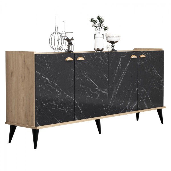 ΜΠΟΥΦΕΣ ΜΕΛΑΜΙΝΗΣ HM9045.01 NATURAL WOOD - ΜΑΥΡΟ ΜΑΡΜΑΡΟ 180x41x77,8Y εκ.