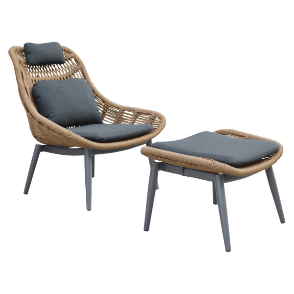 ΠΟΛΥΘΡΟΝΑ LOUNGE ΜΕ ΥΠΟΠΟΔΙΟ REMVAZZO HM6561.01 ΑΛΟΥΜΙΝΙΟ ΓΚΡΙ--WICKER 90x85x96Υεκ