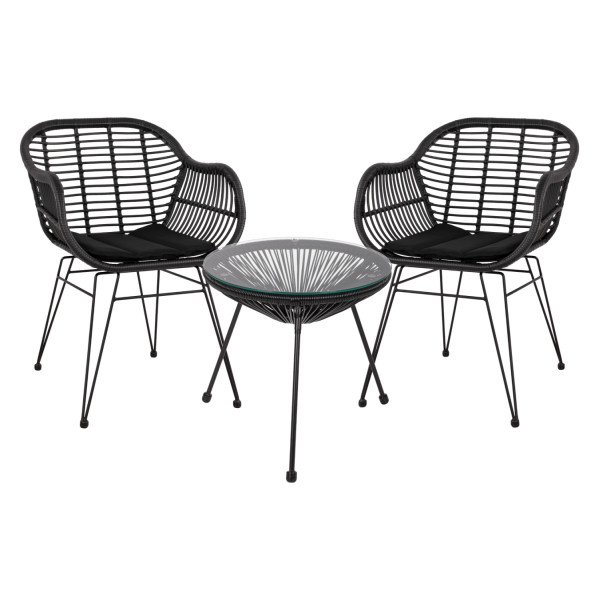 ΣΕΤ ΤΡΑΠΕΖΑΡΙΑΣ 3ΤΜΧ HM11871 ΜΕΤΑΛΛΟ & RATTAN ΣΕ ΜΑΥΡΟ ΧΡΩΜΑ