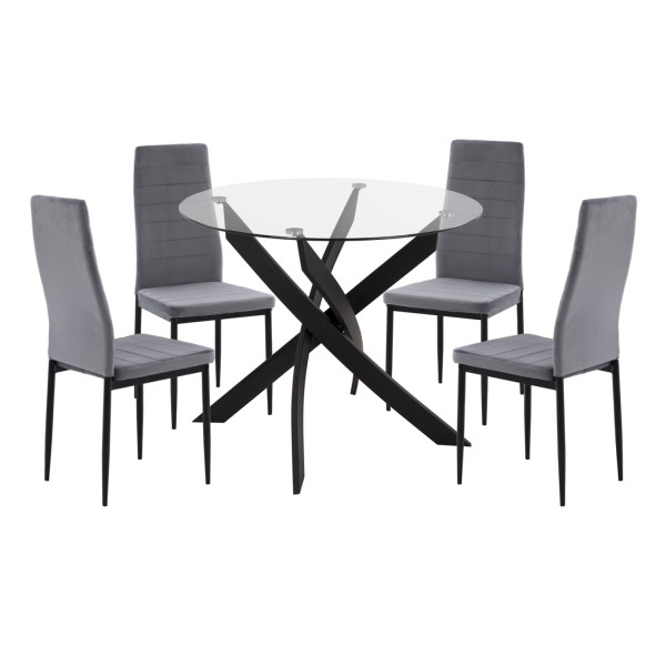 ΣΕΤ ΤΡΑΠΕΖΑΡΙΑΣ 5ΤΜΧ LADY HM21199.01 ΓΥΑΛΙ--ΜΕΤΑΛΛΟ ΣΕ ΜΑΥΡΟ & ΒΕΛΟΥΔΟ ΓΚΡΙ