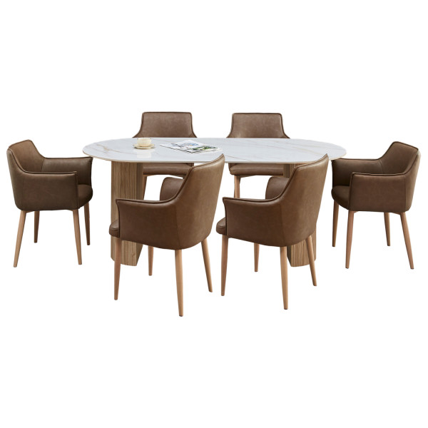 ΣΕΤ ΤΡΑΠΕΖΑΡΙΑΣ 7ΤΜΧ MELLOW HM21361 ΚΕΡΑΜΙΚΟ TOP/MDF ΠΟΔΙΑ--PU ΚΑΦΕ/ΜΕΤΑΛ.ΠΟΔΙΑ