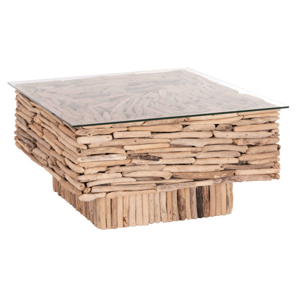 ΤΡΑΠΕΖΙ ΣΑΛΟΝΙΟΥ ΤΕΤΡΑΓΩΝΟ SPARROW HM9960 DRIFTWOOD--ΓΥΑΛΙ 95x95x51,5Υεκ.