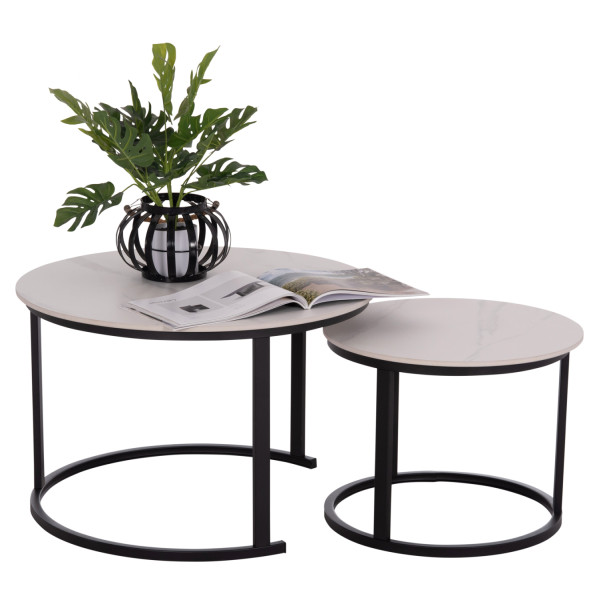 ΤΡΑΠΕΖΙA ΣΑΛΟΝΙΟΥ ΣΕΤ 2ΤΜΧ TALOS ΚΕΡΑΜΙΚΟ TOP ΜΕ ΟΨΗ ΛΕΥΚΟΥ ΜΑΡΜΑΡΟΥ HM18140.01 Φ70+Φ50